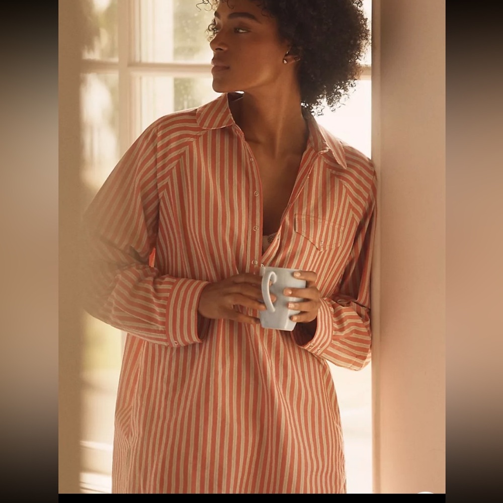 Anthropology LyreBird Long-Sleeve Popover Shirt. Striped Shirt.